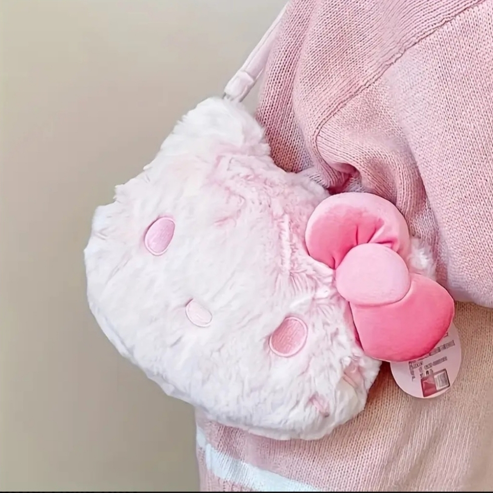 Adorable Pink Plush Hello Kitty Kids Shoulder Bag